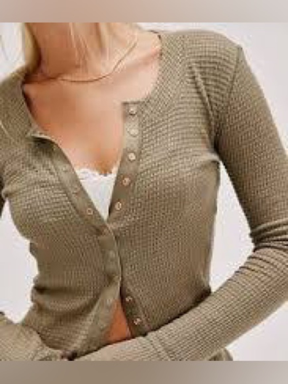 Free People Going Places Cardi Snap front Thermal waffle knit Long Sleeve Top S